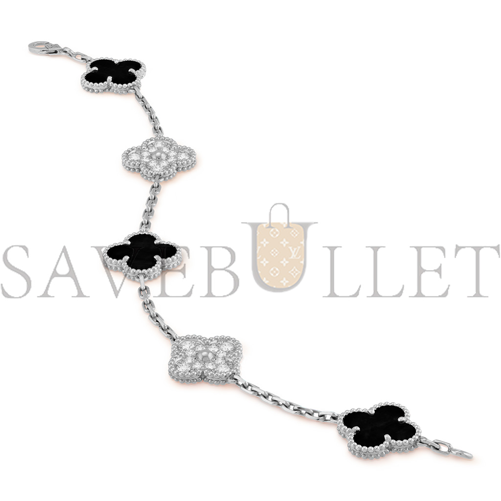 v*n cl*f arpels vintage alhambra bracelet, 5 motifs - white gold, Di*m*nd, onyx  vcarp2r900